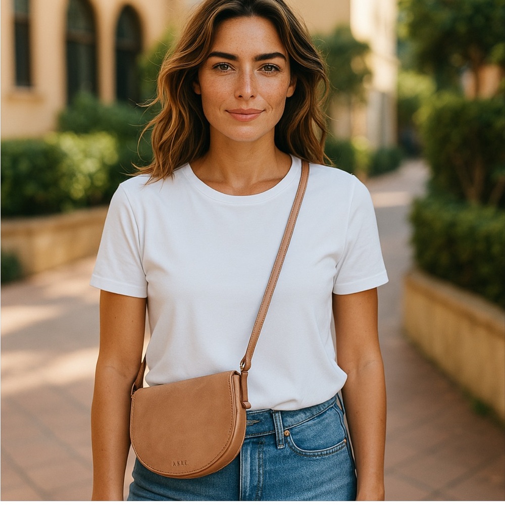 Able Tan Crossbody Bag with Adjustable Strap and Minimalist Design